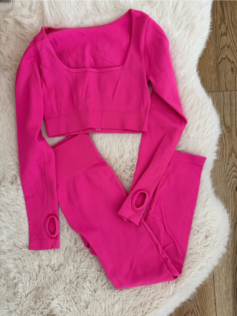 QQQ Bright Hot Pink Ribbed Two-Piece Active Set